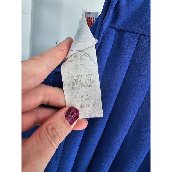 Sandy Sandy Womens Blue Pleated Long Sleeve Button-Front Fit & Flare Dress Sz 6 - Picture 5 of 5